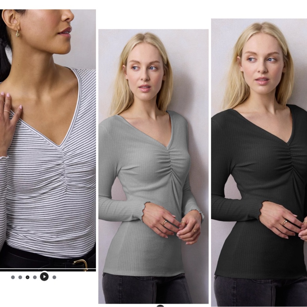 Lauren Conrad Bundle (3) V-Neck Ruched Top - Black, Striped and Gray